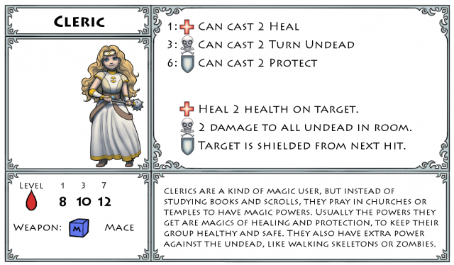 Heroes & Treasure, Player card for cleric